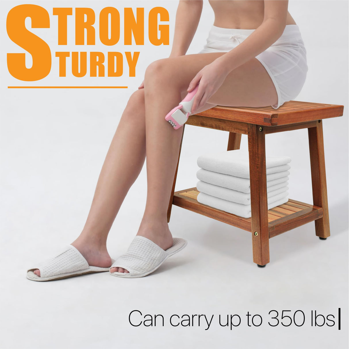 ENKEZI Shower Stool Bench Chair Waterproof with Storage Shelf for Shaving Legs, Spa, Bath Seat, Inside Shower Bench for Adults Seniors Elderly, Outdoor Side Table, Patio, Pool, End Table (16 Inches) ENKEZI