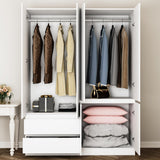 Jiaoun 78.74" 4-Door Armoire Wardrobe Closet, with Drawers and Shelves,Armoires and Wardrobes with Hanging Rod, Wooden Wardrobe Closet（White） 63" L x 20.39" W x 78.74" H Jiaoun