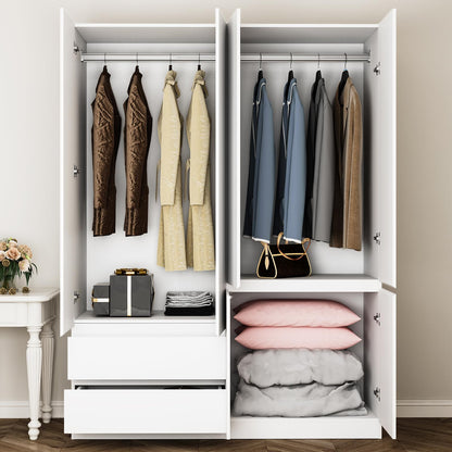 Jiaoun 78.74" 4-Door Armoire Wardrobe Closet, with Drawers and Shelves,Armoires and Wardrobes with Hanging Rod, Wooden Wardrobe Closet（White） 63" L x 20.39" W x 78.74" H