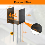 Heavy Duty 4x4 Concrete Post Base Anchor, U Shape Fence Post Spikes for Concrete 4x4 Post Base Anchor Metal Black Powder Coated （4 pcs） SPACEEUP