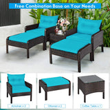 Tangkula Wicker Furniture Set 5 Pieces PE Wicker Rattan Outdoor All Weather Cushioned Sofas and Ottoman Set Lawn Pool Balcony Conversation Set Chat Set (Turquoise) Tangkula