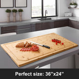 36 x 24 Extra Large Bamboo Cutting Board for Kitchen, Cutting Board Stove Top Cover with Handle, Butcher Block Chopping Board with Juice Groove, HIWARE