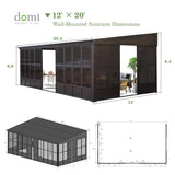 Domi 12x20FT Sunroom,Wall Mounted Gazebo Solarium with Front Door, Both Side Entrance, Galvanized Steel Sloping Roof, Moveable PC Screen, Outdoor Permanent Sun Room Lean to Gazebo for Deck Patio domi outdoor living