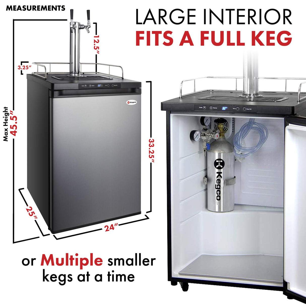 Kegco HBK309S-2 Home Brew Keg Dispenser, Stainless Steel, 2 Tap Kegco