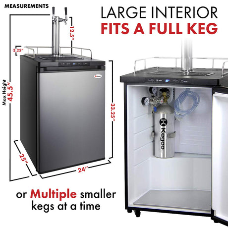Kegco HBK309S-2 Home Brew Keg Dispenser, Stainless Steel, 2 Tap Kegco
