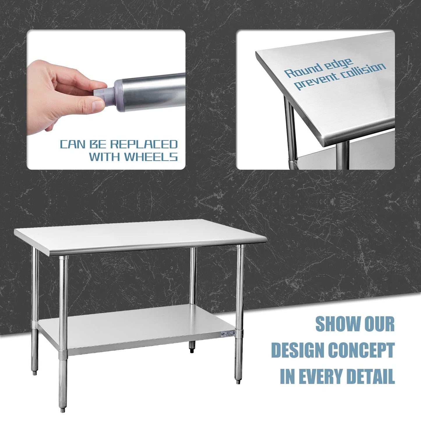 HALLY Stainless Steel Table for Prep & Work 30 x 60 Inches, NSF Commercial Heavy Duty Table with Undershelf and Galvanized Legs for Restaurant, Home and Hotel - WoodArtSupply