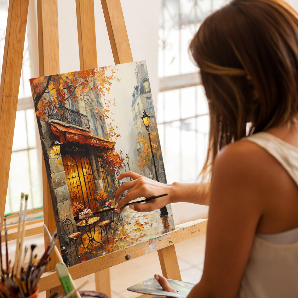 Ceiomez Paint by Number Kits for Adults, Street Paint by Number for Adults, Cafe Adult Paint by Number Kits on Canvas for Home Decor 16x20in Ceiomez