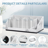 TuCao Marble Bathroom Countertop Organizer, Toothbrush Holders for Bathroom with 3PCS Qtip Holder Dispenser and Toothpaste Holder Drainage for Bathroom Accessories Organization Counter Vanity Storage TuCao