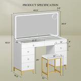 DWVO Vanity Desk with Mirror and Lights, Large Vanity Set with Charging Station, Makeup Table with 8 Drawers, Dimmable 3 Lighting Colors, Makeup Desk for Bedroom and Dressing Room, White DWVO