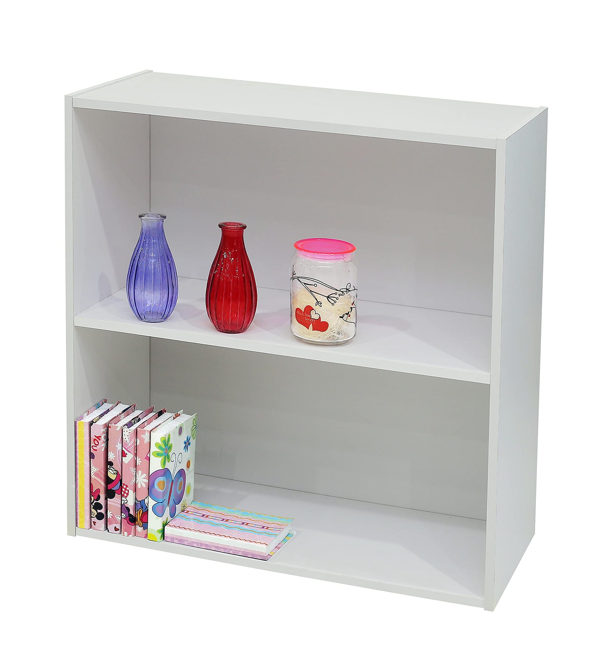 KB Designs Contemporary White 2-Tier Open Shelf Bookcase Storage Organiser - WoodArtSupply