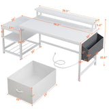 EnHomee 56.5" White Desk with Power Outlets,Study Writing Home Office Desks with File Drawers Cabinet, Computer Desk with Shelves Monitor Stand,Desk with Drawers and Printer Space,White EnHomee