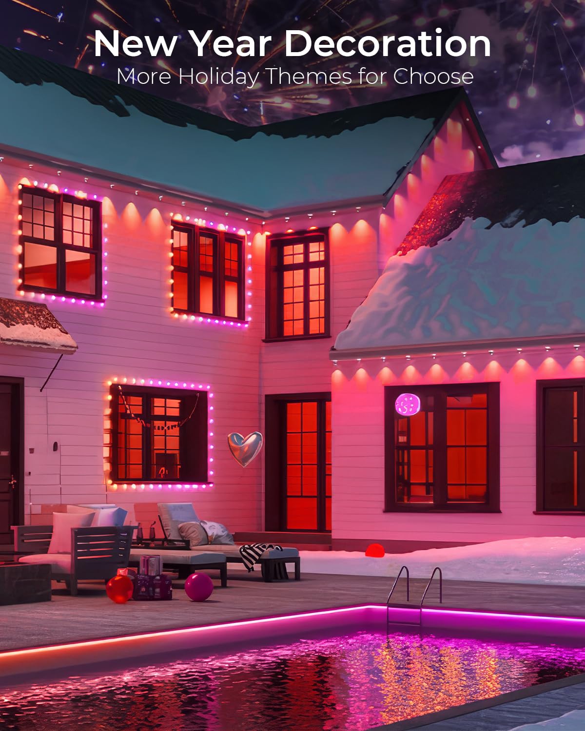 CINOTON Permanent Outdoor Lights 100ft, Smart RGBW+IC Eaves Lights with 60LEDs, IP67 Waterproof, 111 Scene Modes for Daily and Festival, Halloween Christmas Holiday Decor, APP/Voice/Remote Control CINOTON