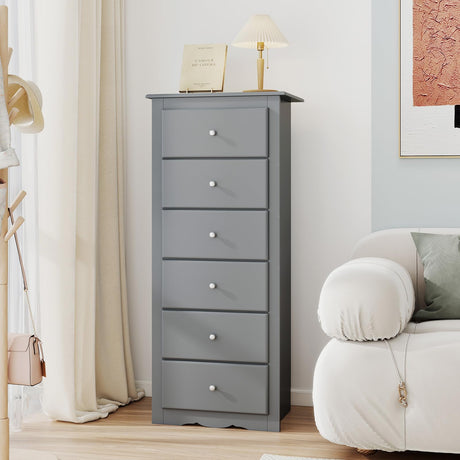 Giantex 6-Drawer Dresser for Bedroom, Wooden Chest of Drawers w/Metal Handles & Large Capacity, 16" D x 23" W x 53.5" H Clothes Organizer, Modern Tall Dresser for Bedroom, Entryway, Living Room Giantex