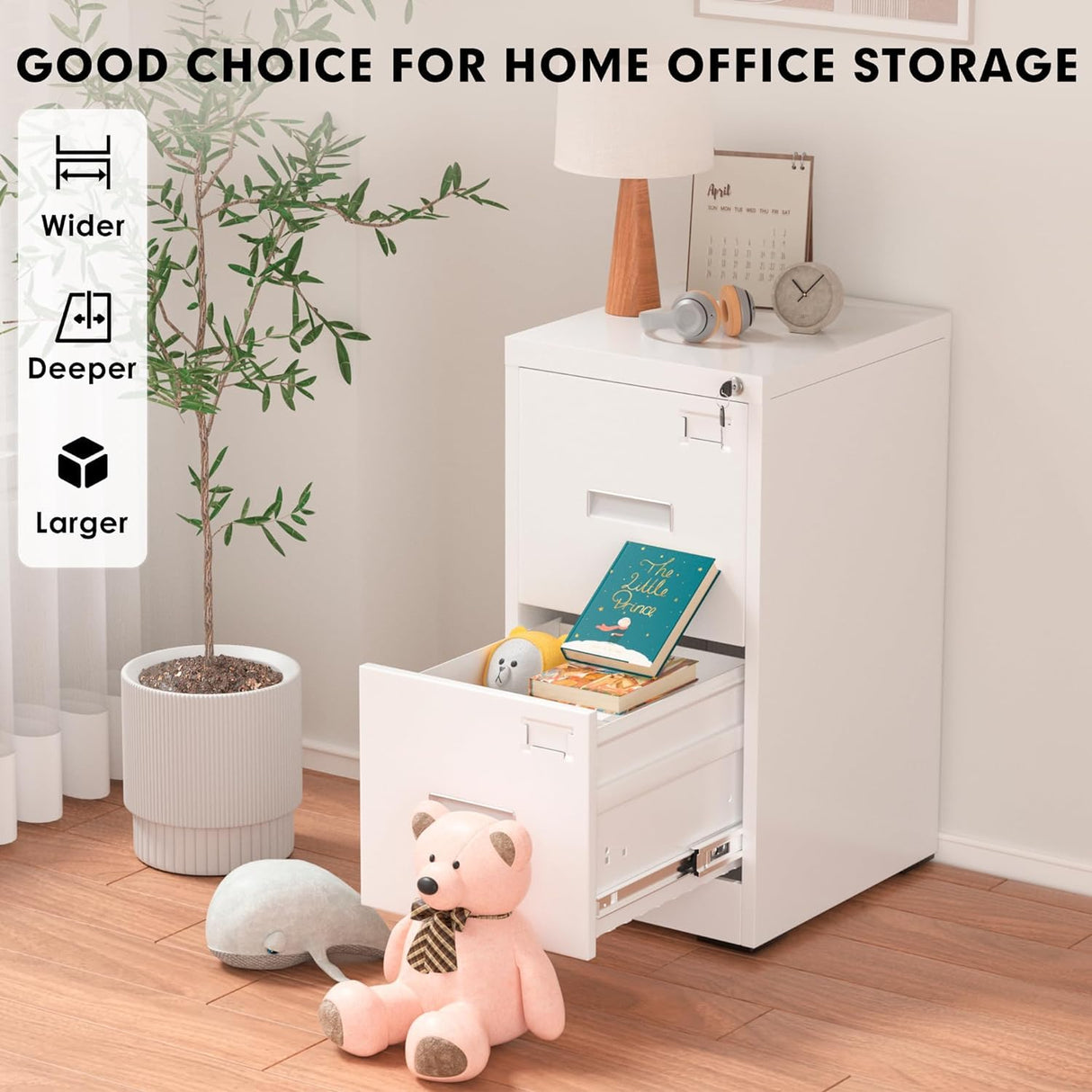 INTERGREAT 2 Drawer File Cabinet, White Metal Filing Cabinet with Lock, Lockable Narrow Storage Cabinet with 4 Adjustable Hanging Rods for Home Office INTERGREAT