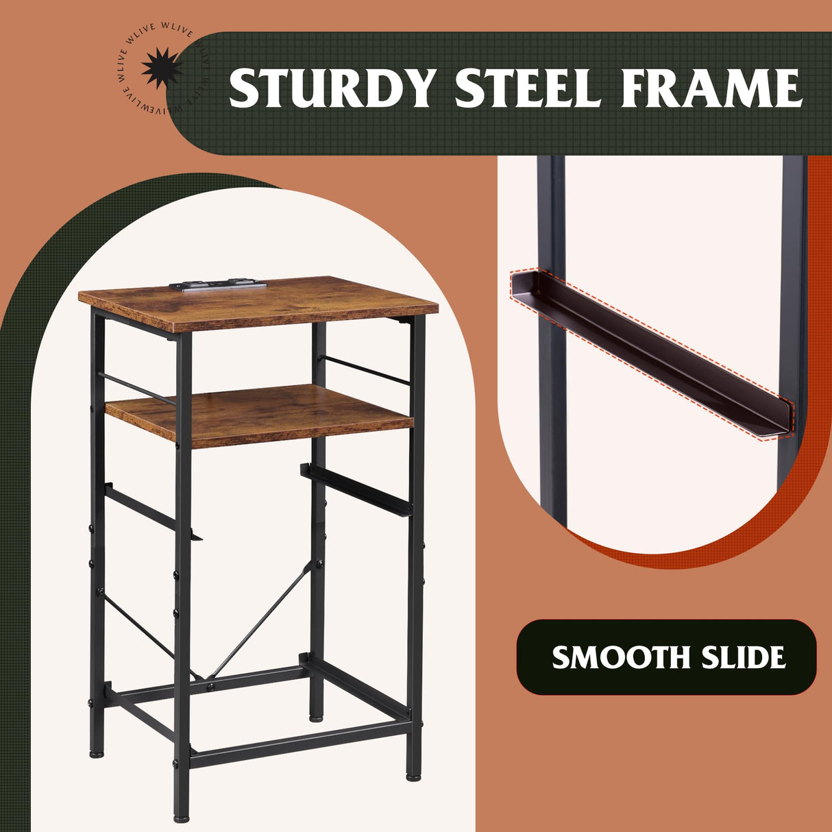 WLIVE Night Stand Set 2, Nightstand with Charging Station, Bedside Tables for Bedroom, Living Room, Side Table with Fabric Drawers, USB Ports and Outlets, Rustic Brown WLIVE