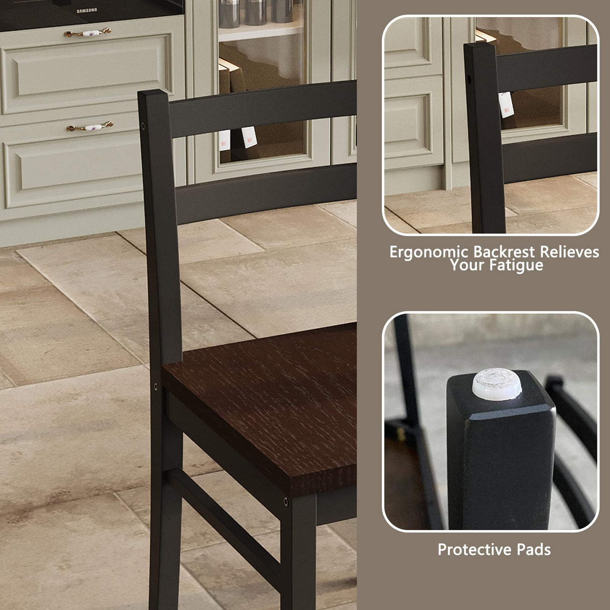 Orweiin Solid Wood Dining Table Set for 4, Farmhouse Rectangular Table and 4 Chairs Set for Kitchen, Living Room, Dining Room, Breakfast Nook, Brown+Black Orweiin