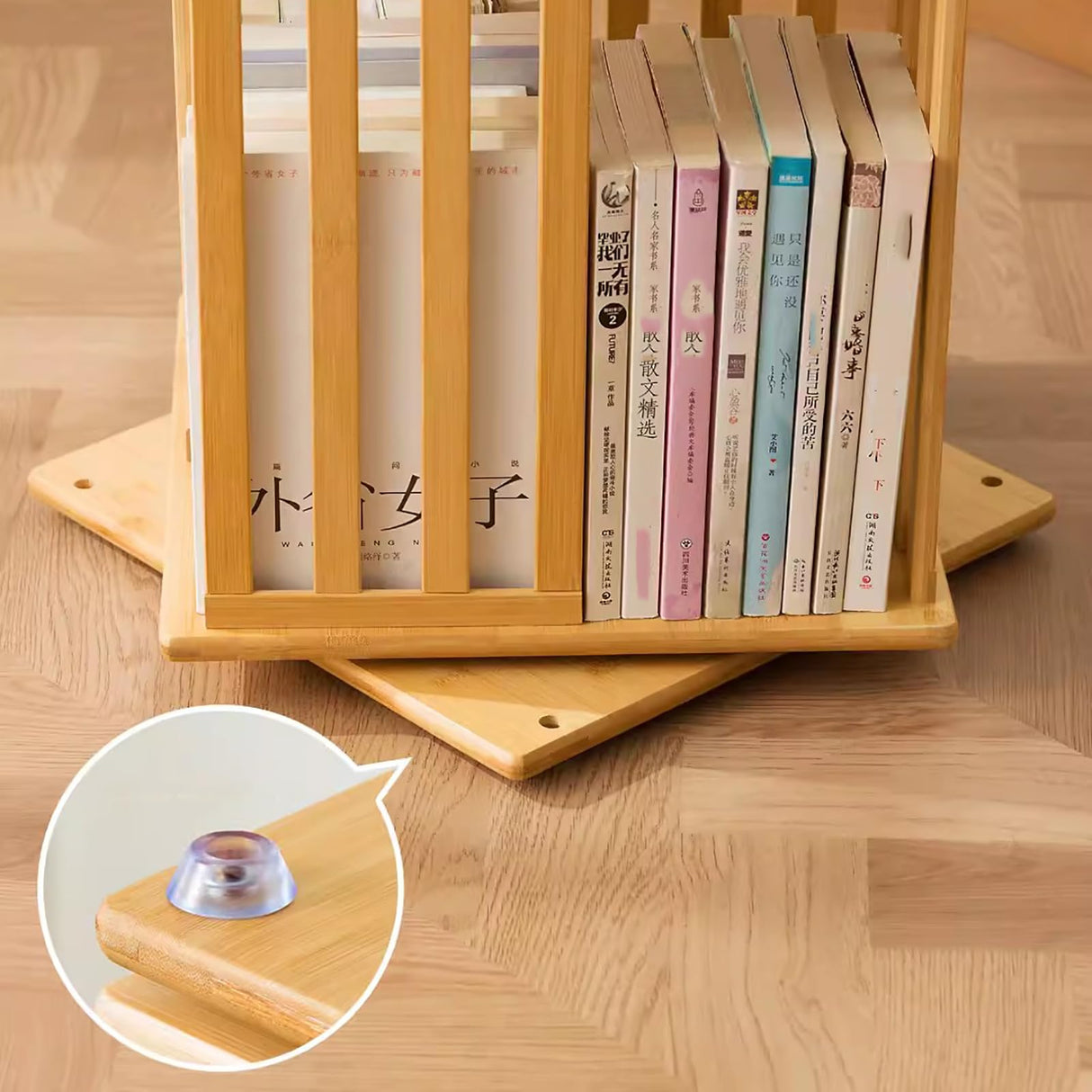 Lebolna 360° Bamboo Rotating Bookshelf Tower - 6 Tier Floor Standing Corner Shelf in Brown Lebolna