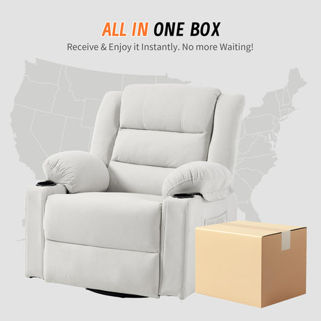 Sftaiyou 360°Swivel Rocker Recliner Chair for Adults,Manual Glider Recliner Sofa with Massage and Heating, Nursery Rocking Chairs with Cup Holds for Living Room Bedroom (Beige) Sftaiyou