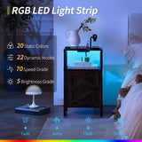 Yoobure Farmhouse Nightstand with Charging Station, Wood Night Stand End Table with USB Ports, LED Bed Side Table with Storage Cabinet, Bedside Table for Bedroom, Living Room Rustic Brown Yoobure