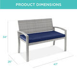 Best Choice Products Outdoor Bench 2-Person Wicker Garden Patio Benches Seating Furniture for Backyard, Porch w/Seat Cushion, 700lb Capacity - Gray/Navy Best Choice Products