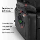MCombo Small-Wide Power Lift Recliner Chair with Massage and Heat for Petite Elderly People, 3 Positions, 2 Side Pockets, USB Ports, Faux Leather R7410 (Black, Small-Wide) MCombo