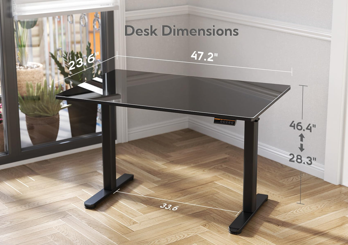 Claiks Glass Standing Desk, Electric Standing Desk Adjustable Height, 48 Inch Adjustable Stand Up Desk, Quick Install Home Office Computer Desk, Black Claiks