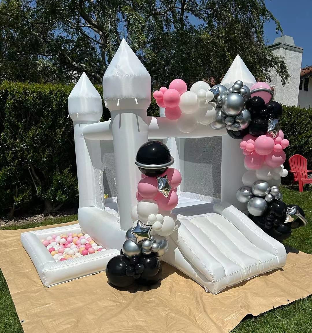 POYOUNGHU White Bounce House, House with Blower, Inflatable Bouncer, Children's Toy, Sewn Extra Thick Material for Durability POYOUNGHU