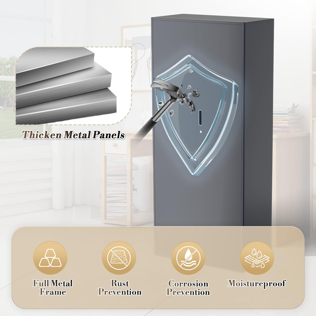 Athena Collection 72" Metal Storage Cabinet, 6 Tier Storage Cabinet with Hanging Rod and Removable Shelves, Lockable Tall Cabinet Tool Storage Unit Cabinet for Office Bedroom Garage, Gray Athena Collection