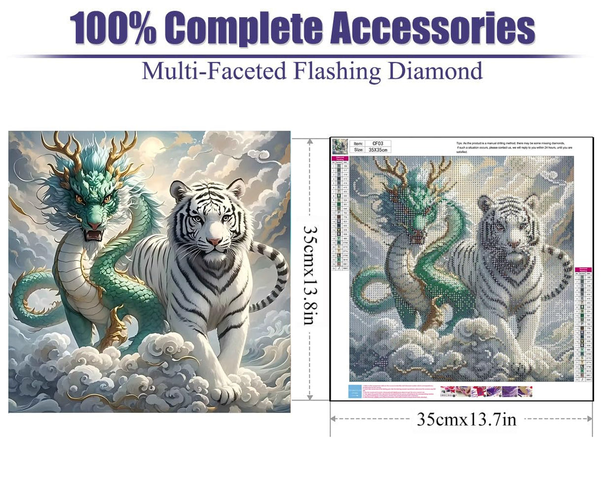 GQYCZZ Dragon Diamond Art Kits for Adults, Full Drill Tiger Diamond Dots Paintings for Beginners, Round 5D Animal Paint with Diamonds Pictures Gem Art Painting Kits DIY Crafts Kit 14x14in GQYCZZ