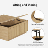 FORTUNETEC Lift Top Coffee Table with Storage, Modern Coffee Table with Arched Design, 31.5" Square Tea Table with Wood Grain, Boho Multifunctional Center Table for Living Room, Office, Oak