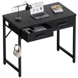 Pamray 32 Inch Small Computer Desk with 2 Drawers for Bedroom Study Writing Home Office Table for Small Spaces Black Pamray