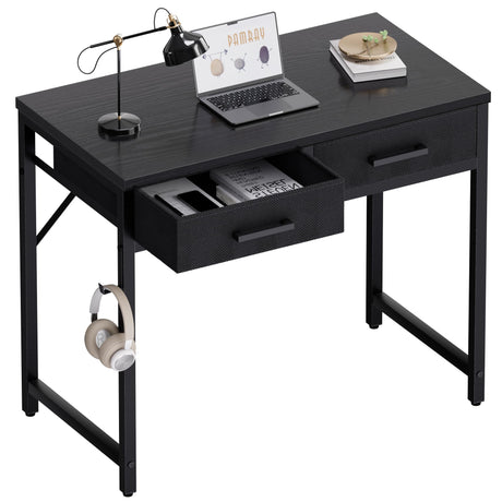 Pamray 32 Inch Small Computer Desk with 2 Drawers for Bedroom Study Writing Home Office Table for Small Spaces Black Pamray