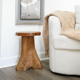 WELLAND Teak Tree Stump Side Table, Live Edge Stool, Natural Edge Wood Side Table WELLAND