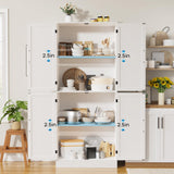 MHOM 71" Farmhouse Pantry Cabinet, Tall Storage Cabinet with 4 Doors and Adjustable Shelves, Freestanding Pantry for Dining Room, Kitchen, and Living Room, White MHOM