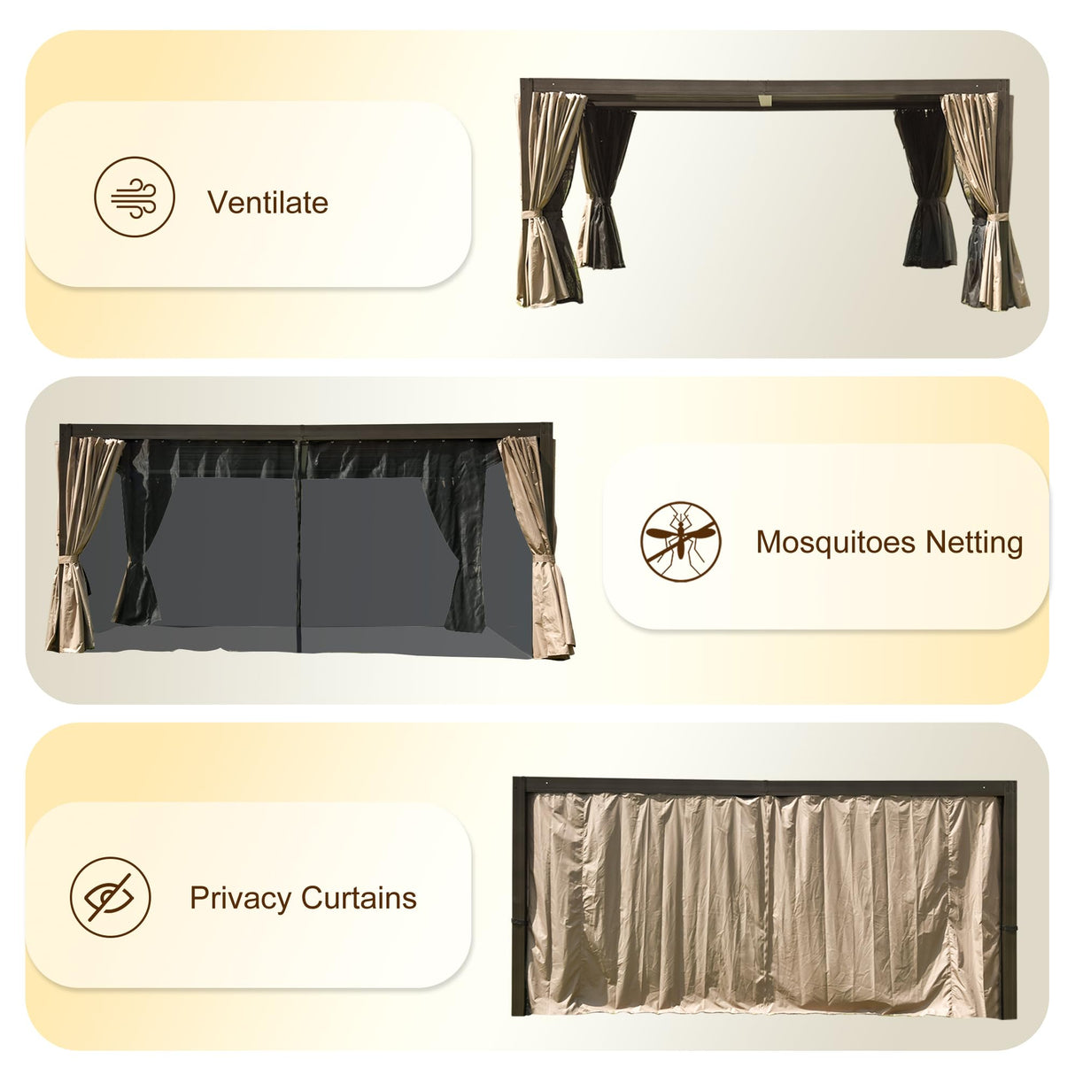 Domi 12x16FT Louvered Pergola, Full Aluminum Pergola with Adjustable Louvered Roof, Outdoor Pergola with Waterproof Curtains and Netting, Dark Brown domi outdoor living