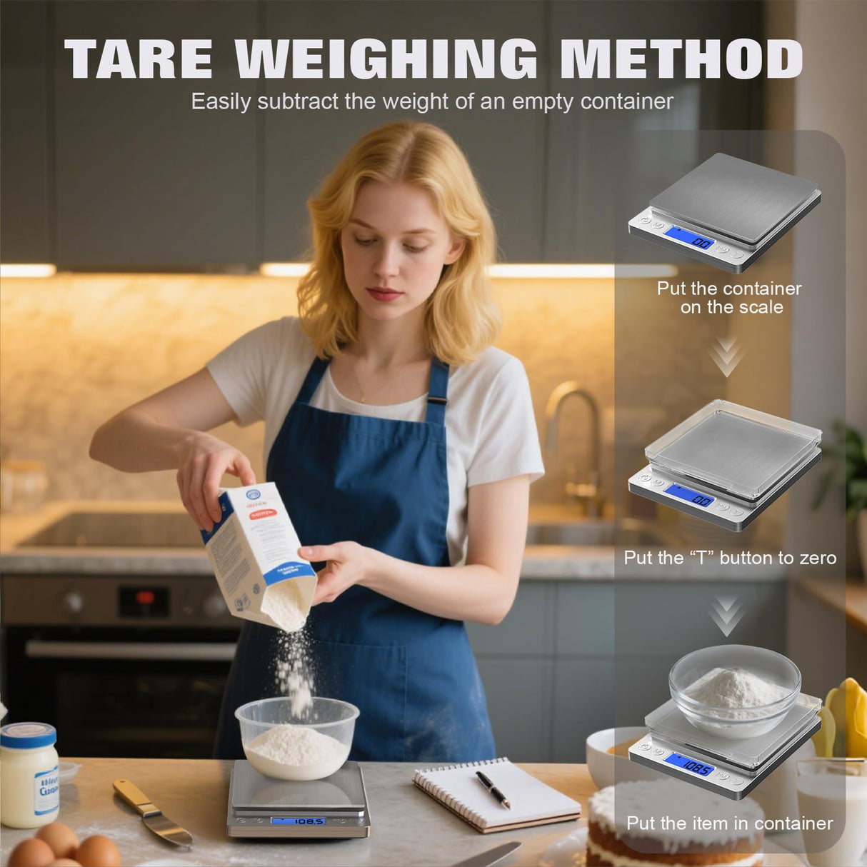 OGWAI Rechargeable Digital Food Scale with Gram and Ounce, Measuring Range 0.1g/3kg(6.6lb), Smart Kitchen Scale for Food, Baking, Cooking, Sourdough Bread, Weight Loss - Small Kitchen Gadget Product OGWAI