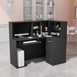 Modern Reception Desk, Moveable Shelves and Lockable Drawers, Retail Checkout Counter Table, for Lobby Beauty Salon Office (Black) OmySalon