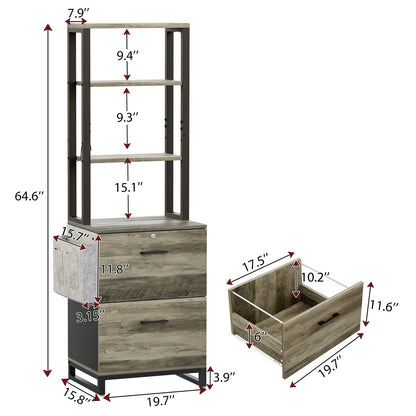 Itaar Oak Grey 2 Drawer Filing Cabinet with Lock and Adjustable Shelf for Home Office - WoodArtSupply