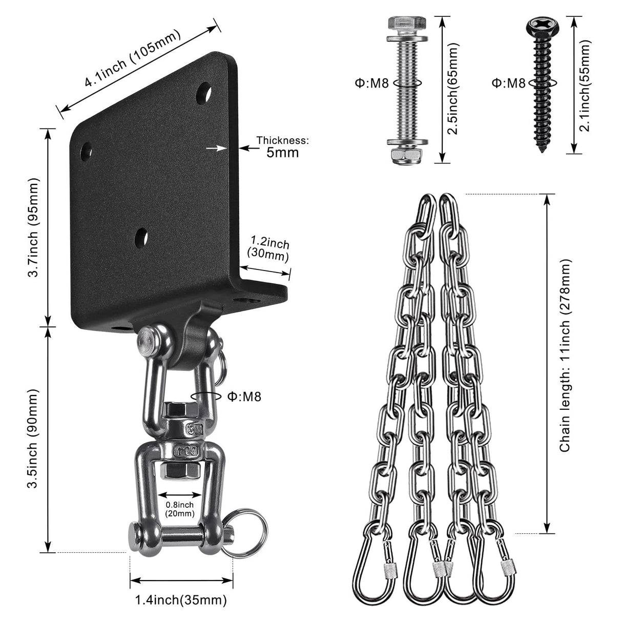 Punching Bag Hanger with Stainless Steel Chain 1000 LB Capacity Heavy Bag Beam Hanger Bracket 360° Swivel Boxing Bag Hanging kit Punching Bag Beam Mount Hooks for Muay Thai BeneLabel