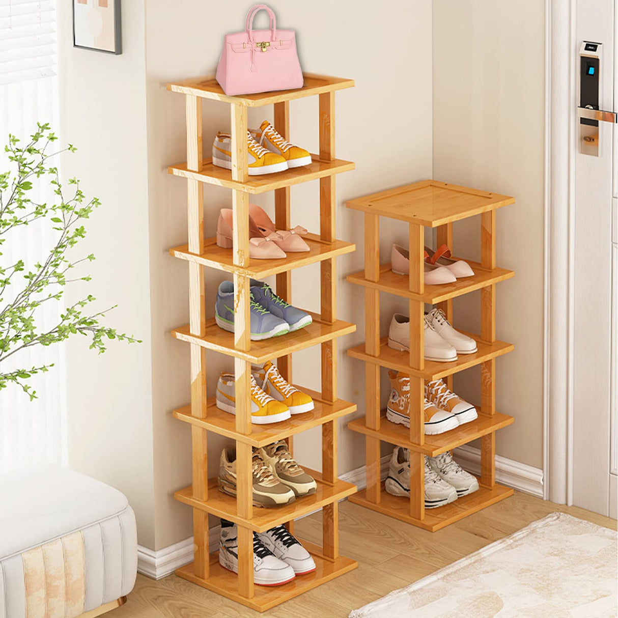 SAN HE Bamboo Vertical Shoe Rack - Tall Slim Organiser for Small Spaces SAN HE