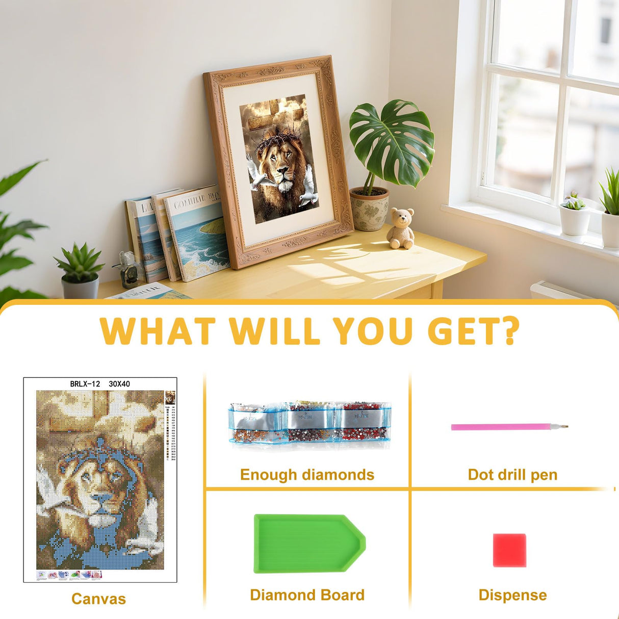 Skyboda Lion Diamond Art Kits for Adults, DIY 5D Jesus Diamond Painting Kit for Adults Beginners, Full Drill Diamond Gem Art Painting Kits Crafts for Wall Art Decor 12x16inch Skyboda