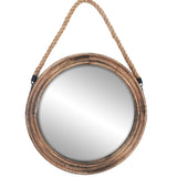 Funly mee 16.2 Inch Rustic Round Decorative Mirror with Solid Wood Frame&Rope Hanging,Farmhouse Antique Wall Decor (L) Funly mee