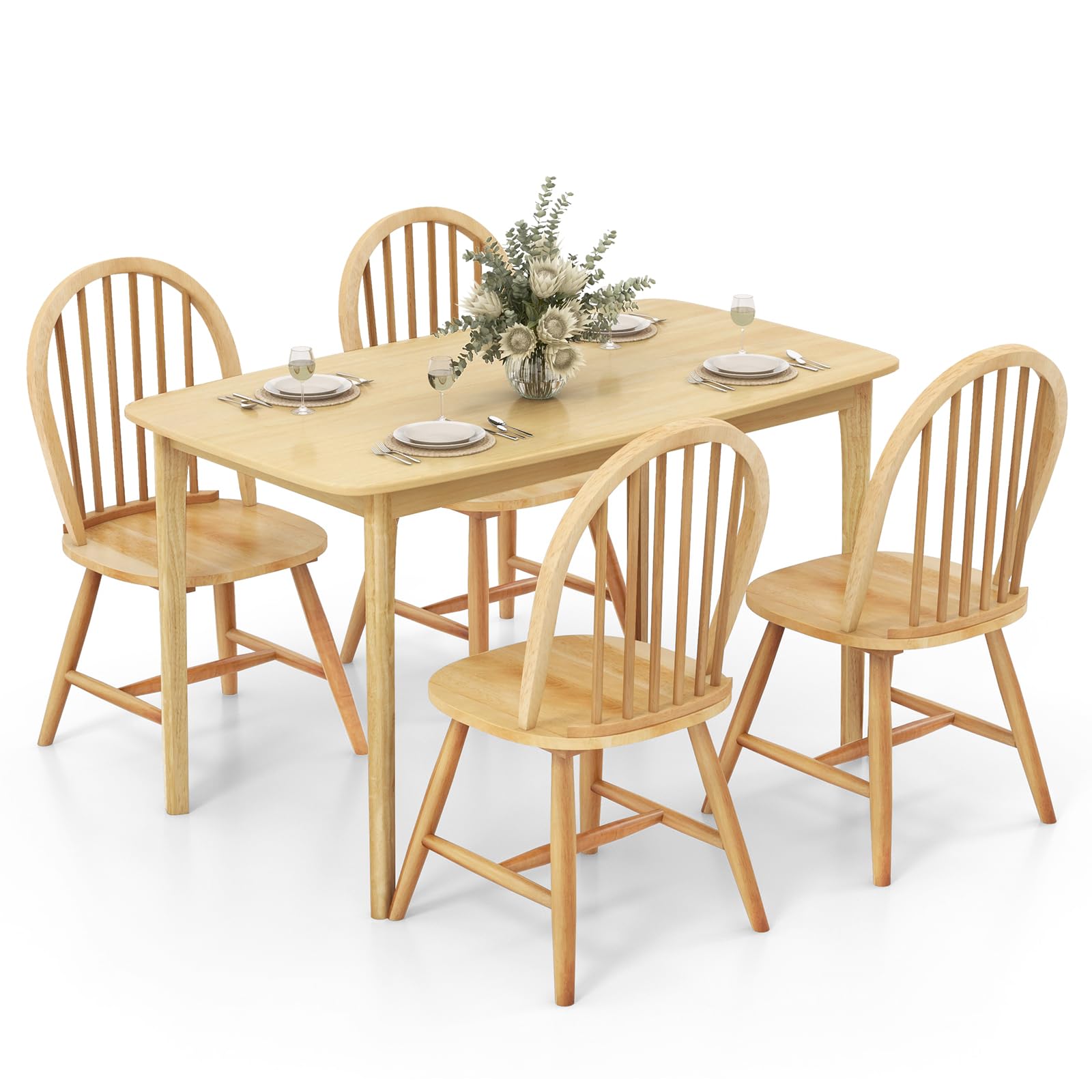 Giantex 48" L Wooden Dining Table Set for 4, 5PCS Rectangular Kitchen Table Set