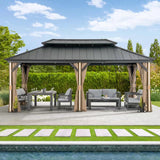 Modern Shade Hardtop Gazebo 12' x 20' Gazebo with 6 LED Lights, Outdoor Gazebo with Galvanized Steel Double Roof, Metal Gazebo with USB & USB-C Charging Port Deck, Netting and Curtains for Patios Modern Shade Outdoor Living Spaces