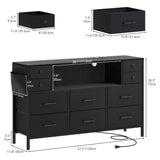 YITAHOME TV Stand with Charging Station, Dresser TV Stand for 55'' TV, 10 Drawer Dresser for Bedroom, Media TV Console Table with Side Pockets & Hooks, Storage Fabric Drawer Unit for Bedroom YITAHOME