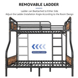 Bunk Bed Twin Over Full, Heavy Duty Metal Bunkbeds with Ladder and Full-Length Guardrail, Convertible into 2 Individual Beds for Kids, Teens and Adults, Under-Bed Storage Space, Vintage Brown Jocoevol