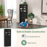 Giantex 63.5" Pantry Organizers and Storage, Freestanding Tall Storage Cabinet for Kitchen Bathroom Living Room Office, Wooden Utility Cupboard with Glass Doors & Shelves, 12.5"x24"x63.5" (Black) Giantex