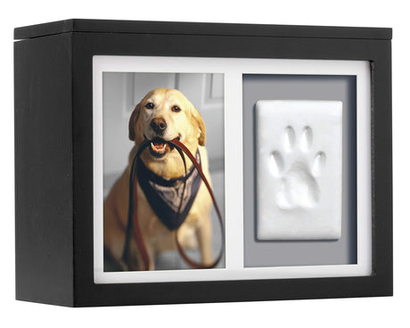 Pearhead Pet Memory Box & Urn – Solid Wood, Black Finish, Personalized Keepsake with Clay Paw-Print Kit & 4" × 6" Photo Frame – Holds Ashes, Collars, Special Toys & Memories Pearhead