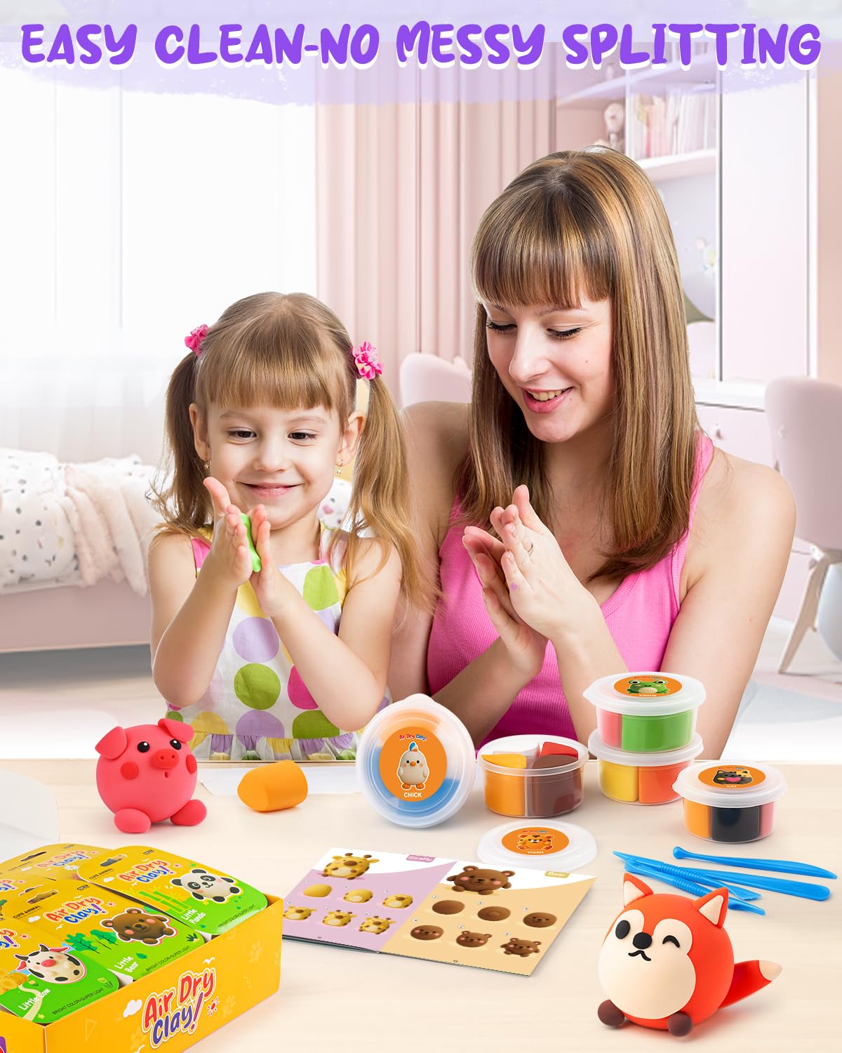 Air Dry Clay Kit 12 Animals, Modeling Clay 12 Boxes for Kids with Sculpting Tools and Tutorials, Model Magic Soft & Odorless, DIY Art Crafts Gifts for Party Favors Classroom Travel Roewioka