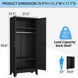 erosoei 71 "Metal Armoire Wardrobe Closet, Steel Clothing Storage Cabinet with Adjustable Shelves and Hanging Rod, Household Steel Wardrobe Storage Cabinet with Adjustable Standing feet（Black） erosoei